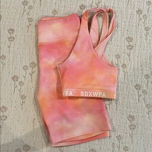 Pink and Orange Tie-Dye Sports Bra and Biker Short Set